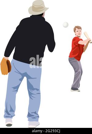 Vater und Sohn spielen ball Stock Vektor