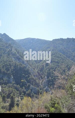 Berge im Alcazar Park natürlich ein sonniger Tag, Alcaucin, Spanien Stockfoto