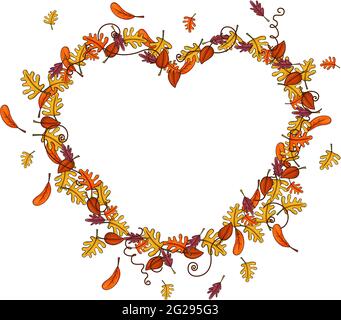 Rahmen in Herzform mit Herbstblättern Stockfoto