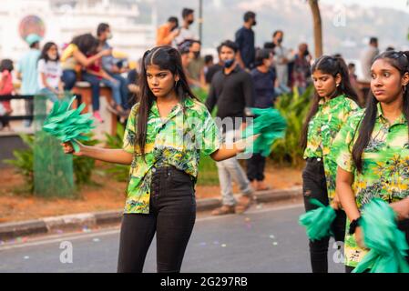 MARGAO, INDIEN - 13. Februar 2021: Panaji Goa India, 13 2021. Februar Festwagen und Figuren, die während der Karnevalsfeiern in Goa Indien ausgestellt werden Stockfoto