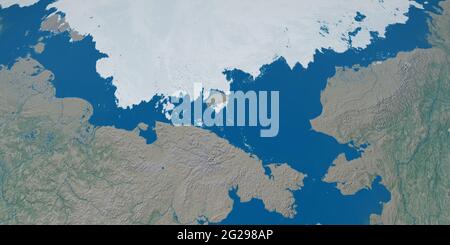 Ostsibirisches Meer im Planeten Erde, Luftaufnahme aus dem Weltraum Stockfoto