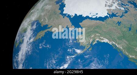 Bering Strait, zwischen amerika und asien, auf dem Planeten Erde aus dem Weltraum Stockfoto