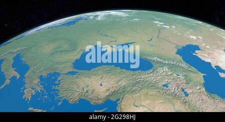 Schwarzes Meer auf dem Planeten Erde, Luftaufnahme aus dem Weltraum Stockfoto