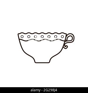 Nette elegante Polka dot Tasse Kaffee, Tee. Becher mit Latte, Americano, Cappuccino isoliert auf weißem Hintergrund. Heißgetränk im Glas mit Griff, Spitze, Stock Vektor