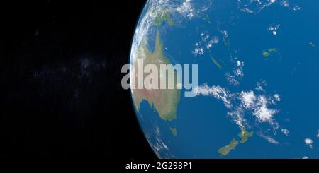 Ozeanien Kontinent auf dem Planeten Erde, der aus dem Weltraum sprudet Stockfoto