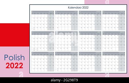 Jahreskalender für 2021. Wandplaner mit freiem Platz für Notizen. Horizontales Layout, Vorlage mit 12 Monaten auf einer Seite. Die Woche beginnt ab montag. Stock Vektor