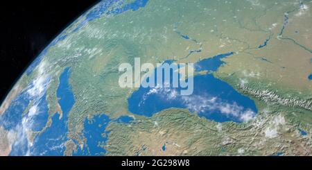 Asowschen Meer im Planeten Erde, Luftaufnahme aus dem Weltraum Stockfoto