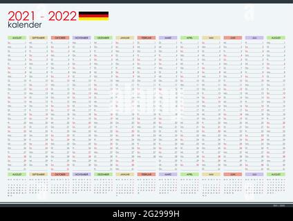 2021 - 2022 Halbjahreswandplaner in deutscher Sprache. Studienjahr. Perfekt für zu Hause Schulungsplan, Zeitplan. Organisator, Vorlage für Jahresplaner. Stock Vektor