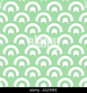 Nahtloses japanisches Wellenmuster. Weiß, grün wiederholen Bögen Hintergrund. Minimalistisches Art déco-Ornament im Retro-Stil. Einfache Vektor-Vorlage Orientalische illus Stock Vektor