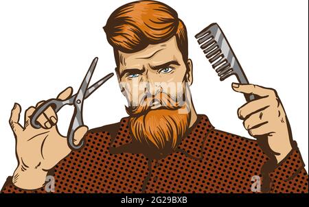 Pop Art Barber Hipster Mann Vektor Illustration auf weiß Stock Vektor