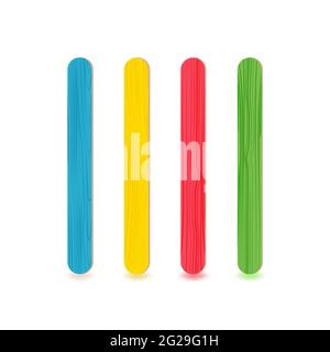 Isolierte Gegenstände auf weißem Hintergrund.realistische 3D-Holzfarben oder Plastikstäbchen. Stock Vektor