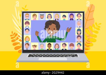 Eine Reihe von schwarzen Business-Frauen präsentieren online.Es ist Vektor-Kunst so einfach zu bearbeiten. Stock Vektor