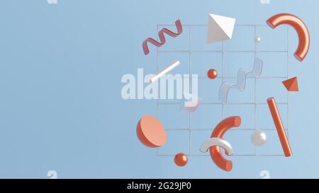 3D-Darstellung abstrakter geometrischer Objekte und eines leeren Raumes für einen Inhalt Stockfoto