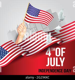 Happy Independence Day Amerika. Hände halten mit amerikanischer Flagge. vektor-Illustration-Design. Stock Vektor