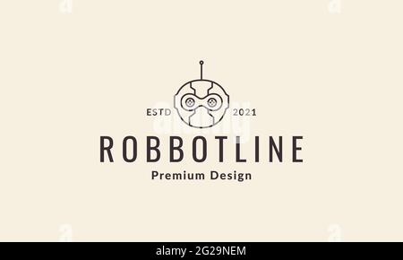 Kopf Linien Roboter Hipster Logo Vektor Symbol Illustration Design Stock Vektor