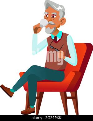 Eleganter alter Mann trinkt Kaffee im Wohnzimmer Cartoon-Vektor Stock Vektor