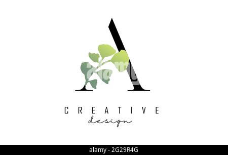 Ein Letter-Logo-Design mit geschliffener Kreis und grünen Blättern. Vektorgrafik mit botanischen Elementen. Stock Vektor