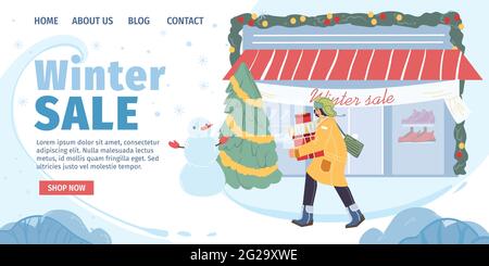 Flache Cartoon-Figuren Neujahr Weihnachtsverkäufe, Online-Shopping Vektor Illustration Konzept Stock Vektor