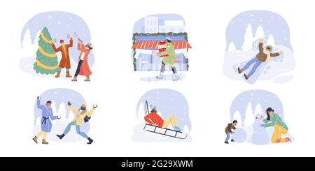 Flache Cartoon-Figuren gesetzt, glückliche Feiertage Vektor Illustration Konzept Stock Vektor