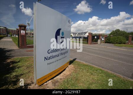 Golden Jubilee National Hospital, Agamemnon St, Clydebank G81 4DY Schottland, Großbritannien. Eingangsschild Stockfoto