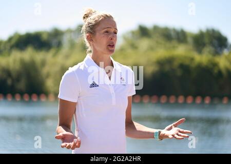 Die britische Victoria Thornley während der Ankündigung des Team GB Tokyo 2020 Ruderteams am Redgrave Pinsent Rowing Lake, Reading. Bilddatum: Mittwoch, 9. Juni 2021. Stockfoto