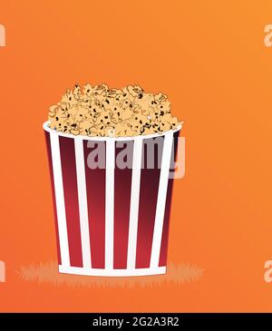 Glas gefüllt mit weißen und roten Streifen für Lebensmittel und Snacks Popcorn Theater Unterhaltung Kino und Zirkus Vektor auf dem gelb-orange Gradien Stock Vektor