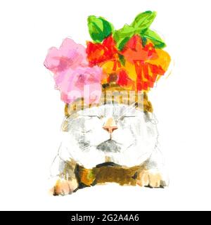 Wunderschöne Aquarellskizze einer Katze auf weißem Hintergrund Stockfoto
