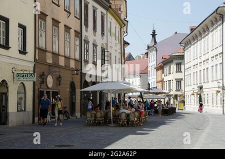 Street Cafe Old Town Ljubljana Slowenien Stockfoto