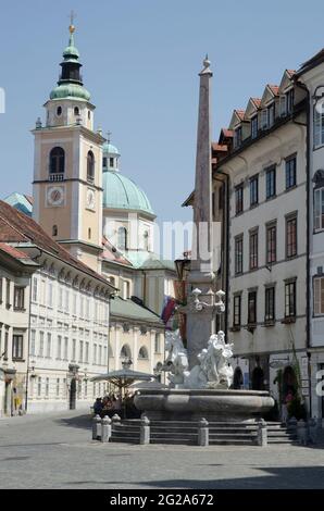 St.-Nikolaus-Kathedrale mittelalterliche Altstadt Ljubljana Slowenien Stockfoto