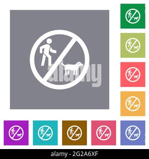 Kein Hund zu Fuß flache Symbole auf einfachen farbigen quadratischen Hintergründen Stock Vektor