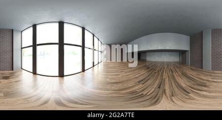 Vollständige 360 Panorama-Ansicht Umwelt Karte der industriellen Stil Loft-Studio mit Holzboden 3d-Rendering Illustration hdri hdr vr Stil Stockfoto