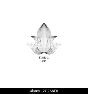 Florale Logo-Designvorlagen im Outline-Stil. Abstraktes Blumensymbol für Monogramme und Embleme. Blumenschild. Blume gezeichnet Symbol. Stock Vektor
