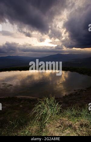 bush und Spiegel des Wassers bei Sonnenuntergang Stockfoto