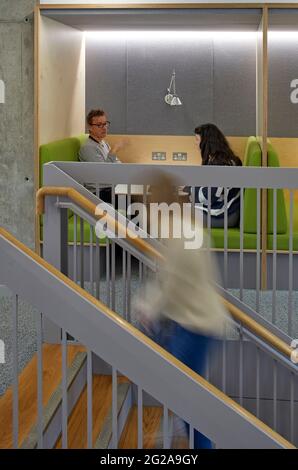 Mittlere Etage mit Büropods. Büros von Pan Macmillan, London, Großbritannien. Architekt: Neat Studio, 2019. Stockfoto