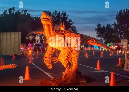Syracuse, New York - 23. Mai 2021: Nachtansicht eines Tyrannosaurus Stockfoto