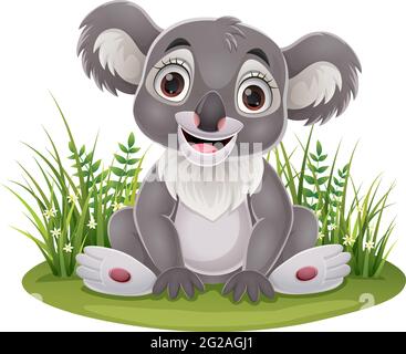 Cartoon niedlichen Baby Koala im Gras sitzen Stock Vektor