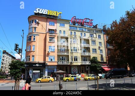 Schönes Gebäude am Vitosha Boulevard in Sofia, Bulgarien. Stockfoto