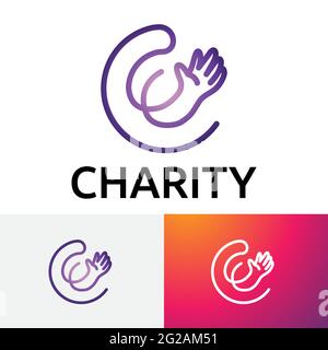 Hand Hilfe Charity Kinder Pflege Linie Stil Logo Stock Vektor