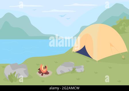 Camping-Spot in Wildnis flache Farbe Vektor-Illustration Stock Vektor