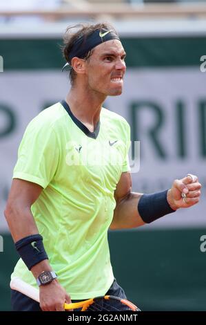 Paris, Frankreich. Juni 2021. Raphael Nadal während der French Open 2021 bei Roland Garros am 9. Juni 2021 in Paris, Frankreich. Foto von Laurent Zabulon/ABACAPRESS.COM Quelle: Abaca Press/Alamy Live News Stockfoto