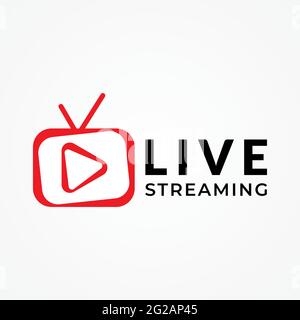 Vektordarstellung des roten Fernsehers mit Play-Taste. Online-TV-Kanal, Live-Streaming-Logo-Konzept auf weißem Hintergrund. Stock Vektor