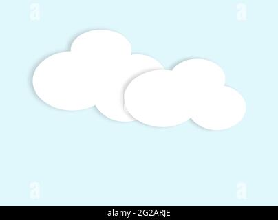 Applikation mit papierweißen Wolken auf blauem Hintergrund als Himmel, Ausschnitt-Mockup, leere Notizen mit Platz für Text, im applizierten Stil Stockfoto