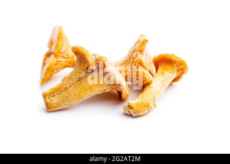 Gefrorene Pfifferlinge, isoliert auf weißem Hintergrund. Stockfoto