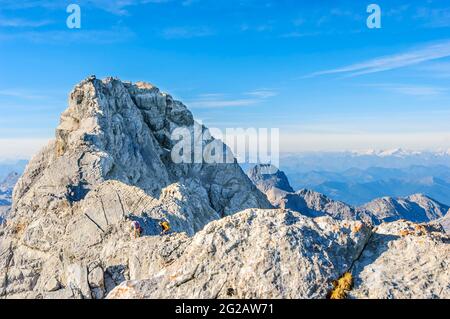 Blick auf die Mittelspitze von Watzmann Stockfoto