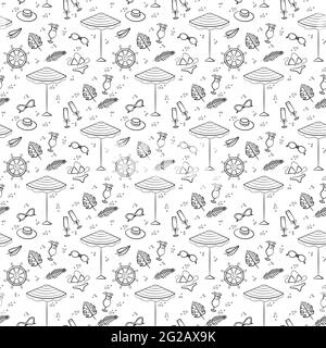 Nahtloses Reise- und Urlaubsmuster mit Reiseelementen. Nahtlose Muster für Design, Poster, Hintergründe Urlaub und Reise Thema. Palm, Beacj Stock Vektor