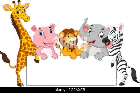 Cartoon wilde Tiere mit leerem Schild Stock Vektor