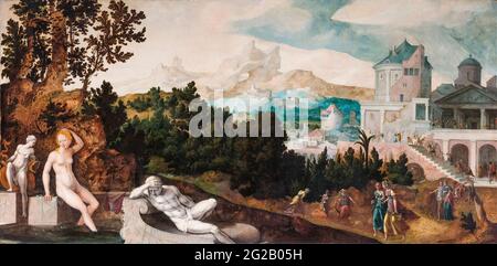 Landschaft mit Bathseba, Gemälde von Jan van Scorel, 1540-1545 Stockfoto