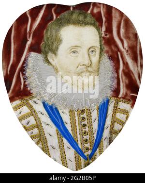 King James I. von England (James VI. Von Schottland), James Charles Stuart, (1566-1625), Porträtminiatur von Lawrence Hilliard, 1600-1625 Stockfoto