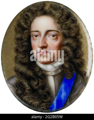 Wilhelm III. (1650-1702) Prinz von Oranien und König von England (1689-1702), Porträtminiatur von Charles Boit nach Kneller, 1690-1727 Stockfoto