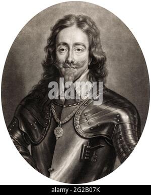 Charles I. (1600–1649), König von England, Schottland und Irland (1625-1649), Porträtstich und Mezzotint von Isaac Beckett nach Sir Anthony Van Dyck, 1683-1687 Stockfoto